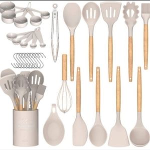 33 Pcs Silicone Cooking Utensils Set, Non-Stick, Heat Resistance (Khaki)